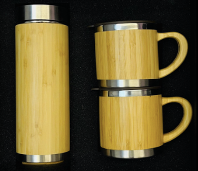 Bamboo Bottle and 2 Mugs